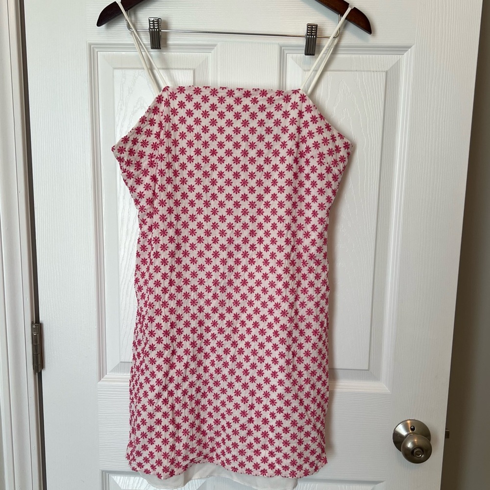 Trixxi Shift Mini Dress- White WIth Pink Flower Pattern Womens Size Large
